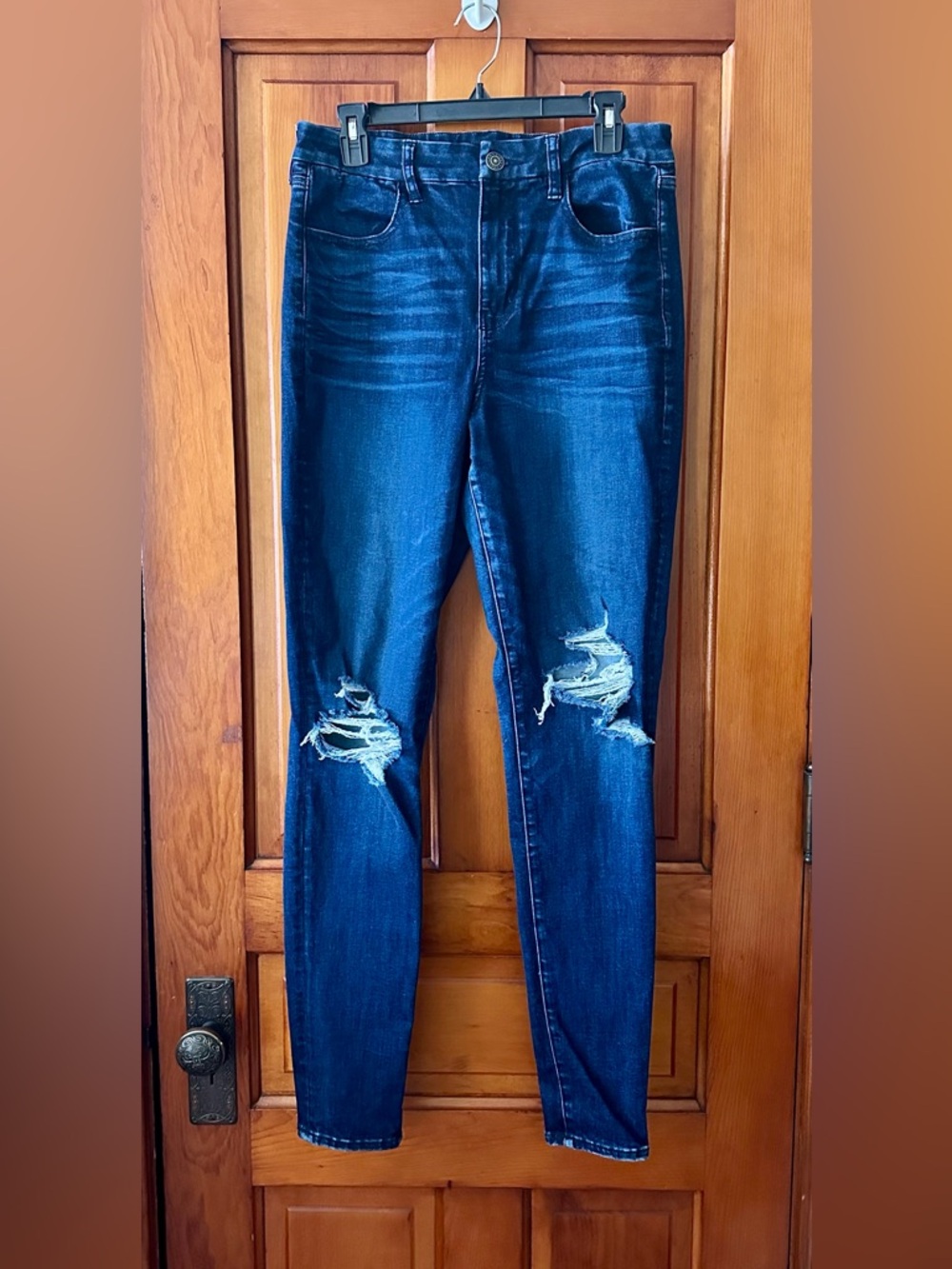 American Eagle Outfitters Dark Blue Ripped Skinny Jeans